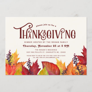 Invitation Couleur de l'automne | Soirée Thanksgiving