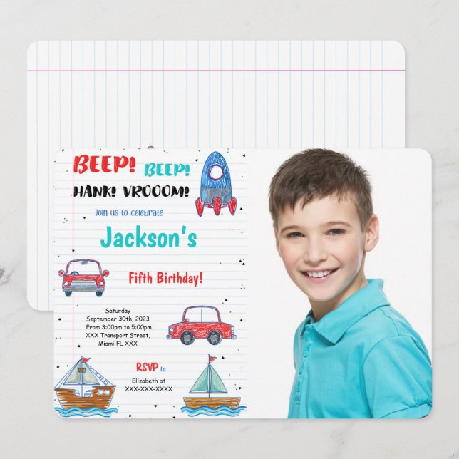 Invitation Couleur de l'eau Transport photo d'anniversaire (Devant / Derrière)