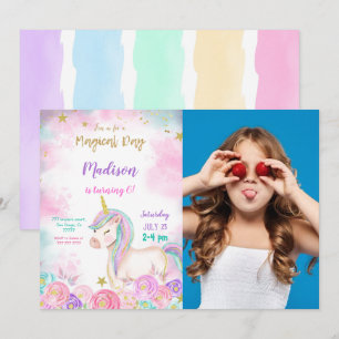 Invitation Couleur de l'eau Unicorn Anniversaire Photo Invita