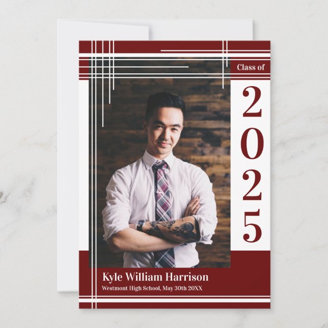 Invitation Couleur de l'école de maroon blanc - Photo Plaid (Devant)