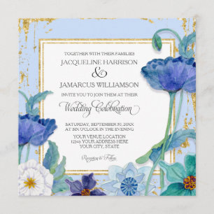 Invitation Couleur d'eau blanche de Periwinkle Floral Gold Fr