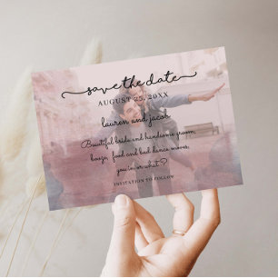 Invitation Couleur d'eau bleu et rose enregistrer la date