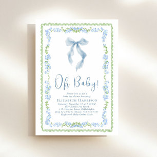 Invitation Couleur d'eau bleu vert mignonne Cadres bébé garço