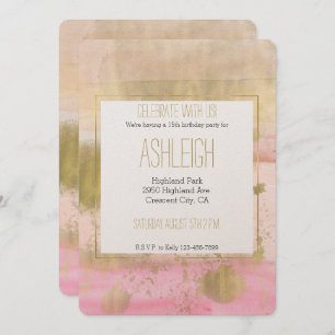 Invitation Couleur d'eau couleur or rose pâle Beau anniversai