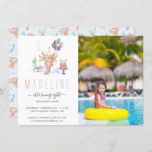 Invitation Couleur d'eau douce Axolotl Anniversaire Photo Inv