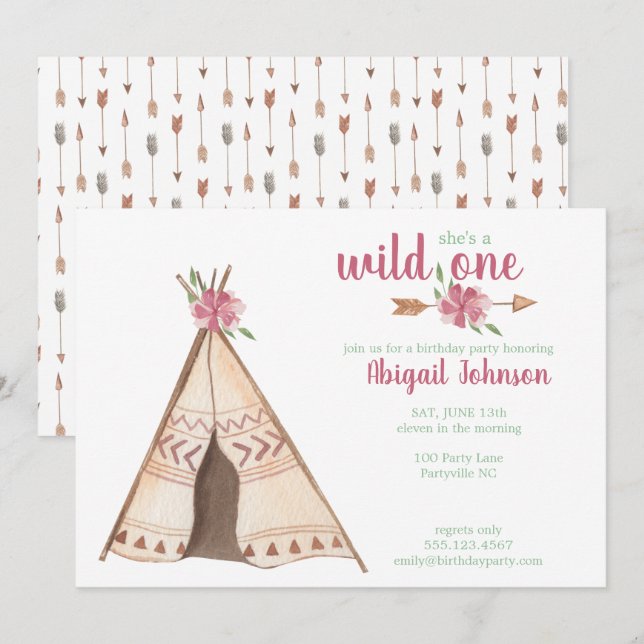 Invitation Couleur d'eau douce Camping sauvage Un premier ann (Devant / Derrière)