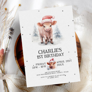 Invitation Couleur d'eau douce Highland Cow Kids hiver Annive