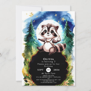 Invitation Couleur d'eau douce Raccoon anniversaire
