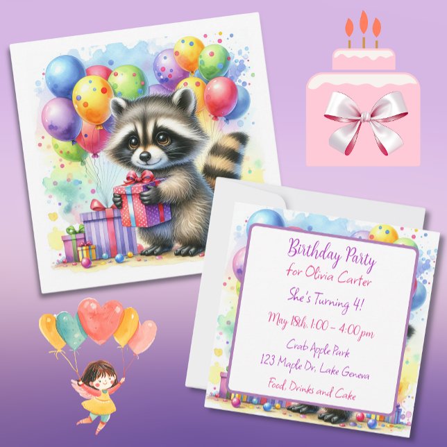 Invitation Couleur d'eau douce Raccoon de dessin (Créateur téléchargé)