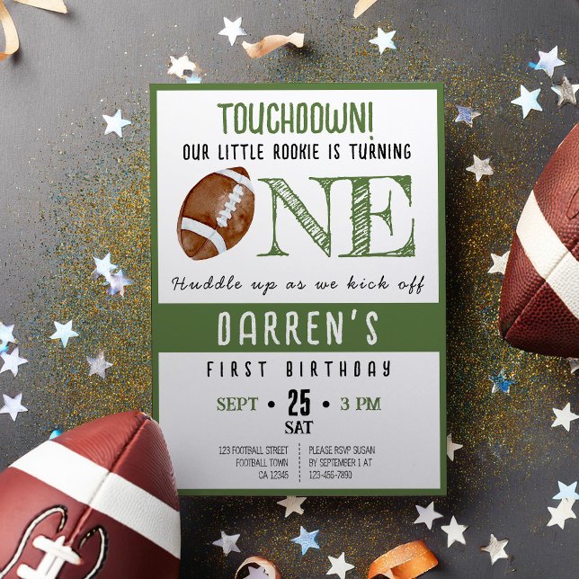 Invitation Couleur d'eau douce Rookie Football 1er anniversai (Créateur téléchargé)