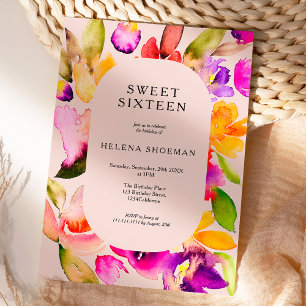 Invitation Couleur d'eau fleurie de chute d'or Sweet 16