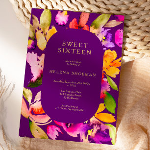 Invitation Couleur d'eau fleurie de chute d'or Sweet 16