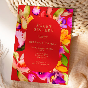 Invitation Couleur d'eau fleurie de chute d'or Sweet 16