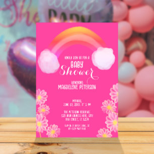 Invitation Couleur d'eau Fleurs arc-en-ciel   Baby shower ros
