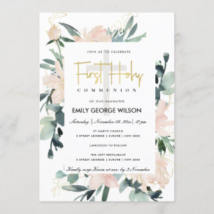 INVITATION COULEUR D'EAU FLORALE BLANCHE DOUCE PREMIÈRE COMMU