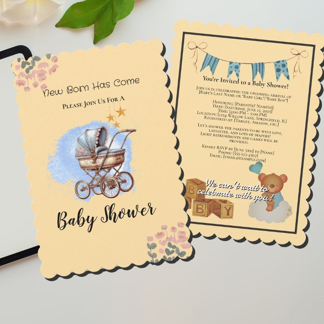 Invitation Couleur d'eau mignonne Baby shower personnalisé (Cute Watter color Personalized Baby Shower Invitation)