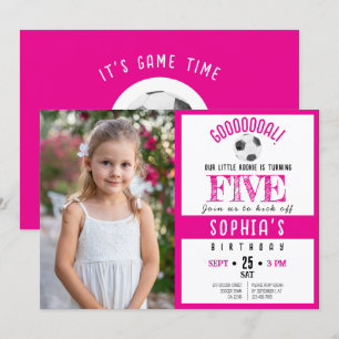 Invitation Couleur d'eau mignonne Football photo rose Anniver