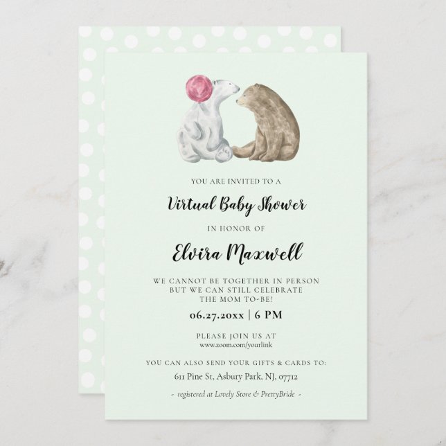 Invitation Couleur d'eau mignonne ours Baby shower virtuel (Devant / Derrière)