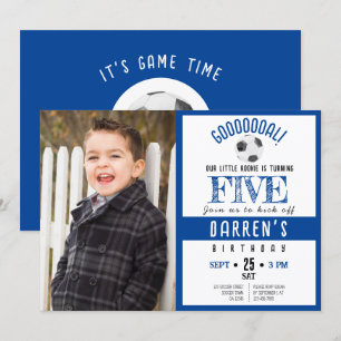 Invitation Couleur d'eau mignonne Soccer Photo Anniversaire