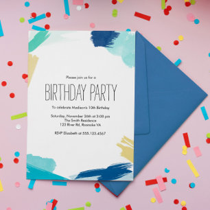 Invitation Couleur d'eau Peinture griffes fête d'anniversaire