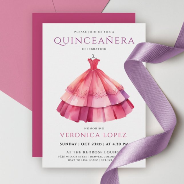 Invitation Couleur d'eau Princess Purple Rose Quinceañera (Créateur téléchargé)