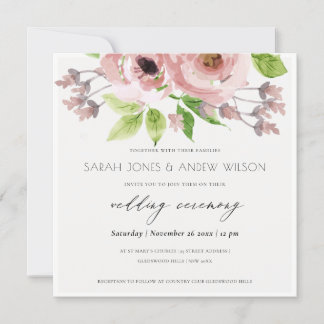 INVITATION COULEUR D'EAU ROMANTIQUE ROSE ROSE FIANÇAILLES FLO