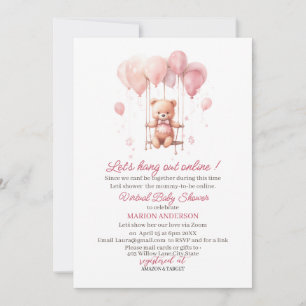 Invitation Couleur d'eau rose Bearly Wait Baby shower virtuel