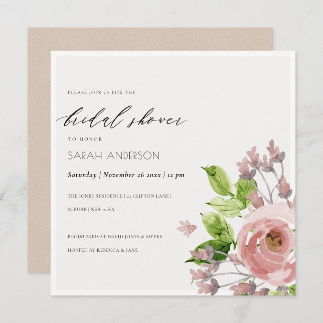 INVITATION COULEUR D'EAU ROSE DOUX ROSE FÊTE DES MARIÉES FLOR (Devant / Derrière)