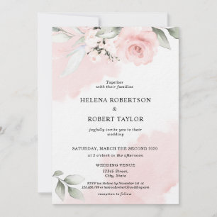 Invitation Couleur d'eau rose floral bleu vert foncé