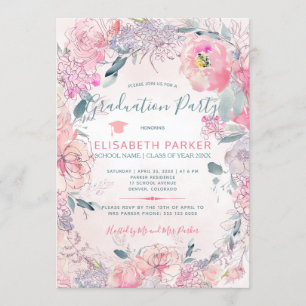 Invitation Couleur d'eau rose pâle Fête de graduation PHOTO