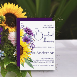 Invitation Couleur d'eau violet de tournesol jaune fleur sauv