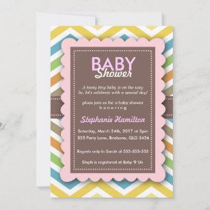 Invitation Couleur du cadre Chevron Baby shower fille