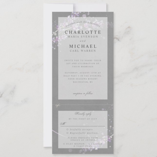 Invitation Couleur gris lavande de mariage invite w rsvp (Devant)