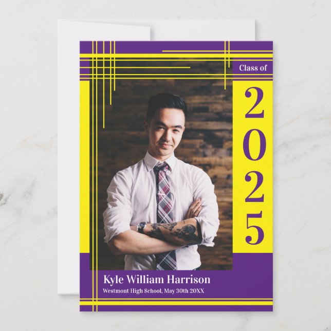 Invitation Couleur jaune violet de l'école Graduation Photo P (Devant)