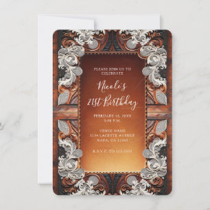 Invitation Couleur Multi Cuir & Dentelle Look Anniversaire Ru