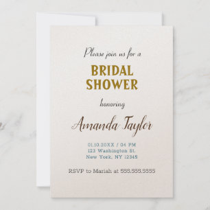 Invitation Couleur or & Champagne Douche nuptiale minimaliste