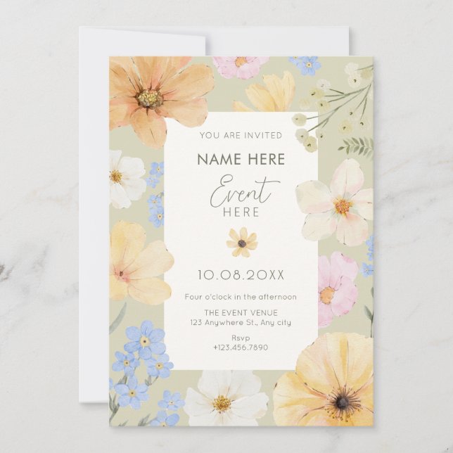 Invitation Couleur pastel florale  (Devant)