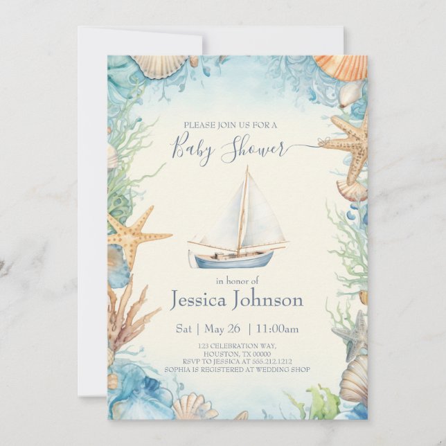 Invitation Couleur Pastel Sous L'Invitation Baby shower Mer (Devant)