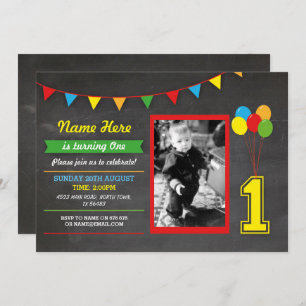 Invitation Couleur primaire Filles d'anniversaire garçons 1èr