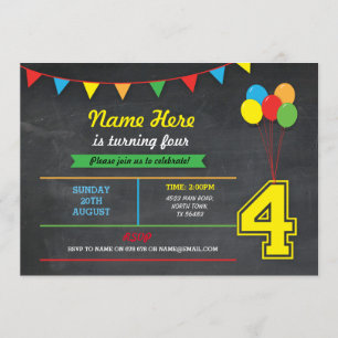 Invitation Couleur primaire Filles d'anniversaire garçons 4e 