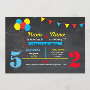 Invitation Couleur primaire Filles d'anniversaire Garçons N'I