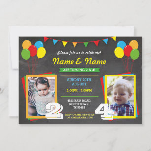 Invitation Couleur primaire Filles d'anniversaire garçons Pho