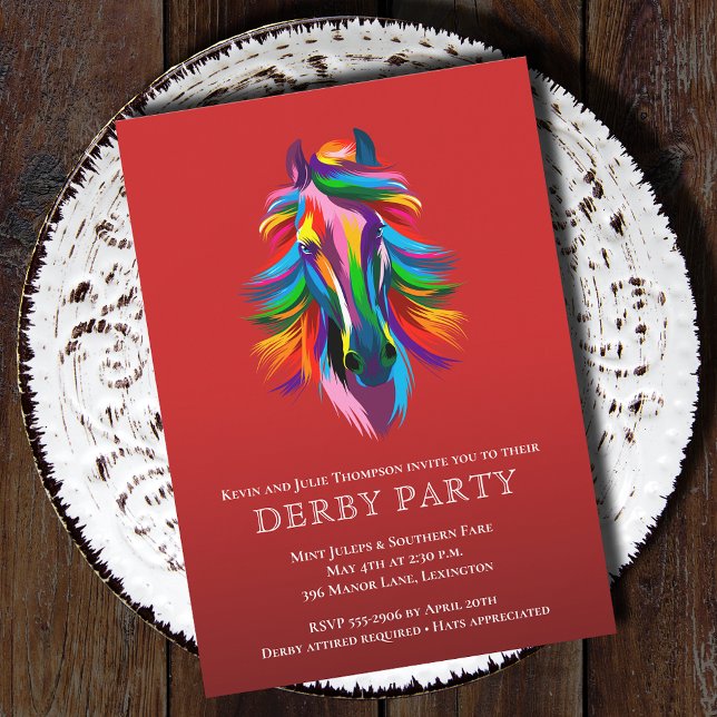 Invitation Couleur Racehorse Derby Party Rouge (Colorful Race Horse Derby Party Invitations - PRINTED and/or INSTANT DOWNLOAD)