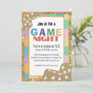 Invitation Couleur Retro Board Jeu Night Gold Dice