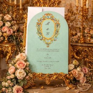 Invitation Couleur Rococo Blason Monogramme Photo Mariage