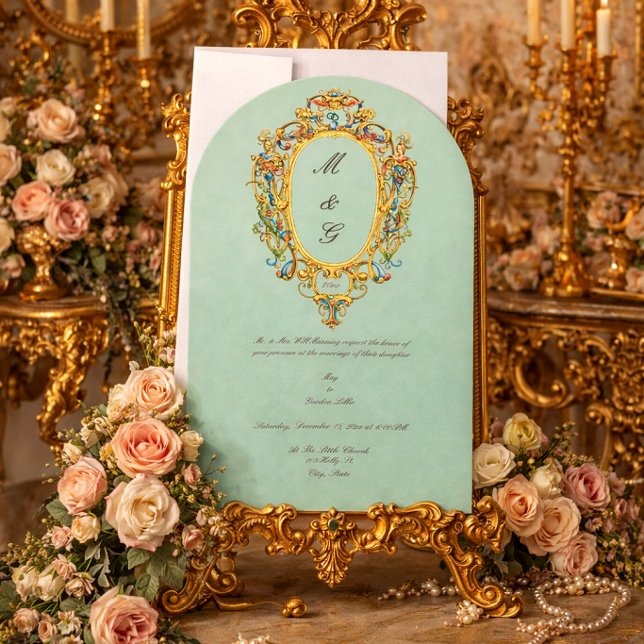 Invitation Couleur Rococo Blason Monogramme Photo Mariage (Créateur téléchargé)