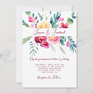 Invitation Couleur rose et fushia aquarelle florale personnal