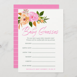 Invitation Couleur rose fleurs sauvages Baby Predictions Jeu