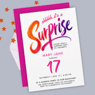 Invitation Couleur Rose Fraîche Calligraphie Surprise 17e Fêt