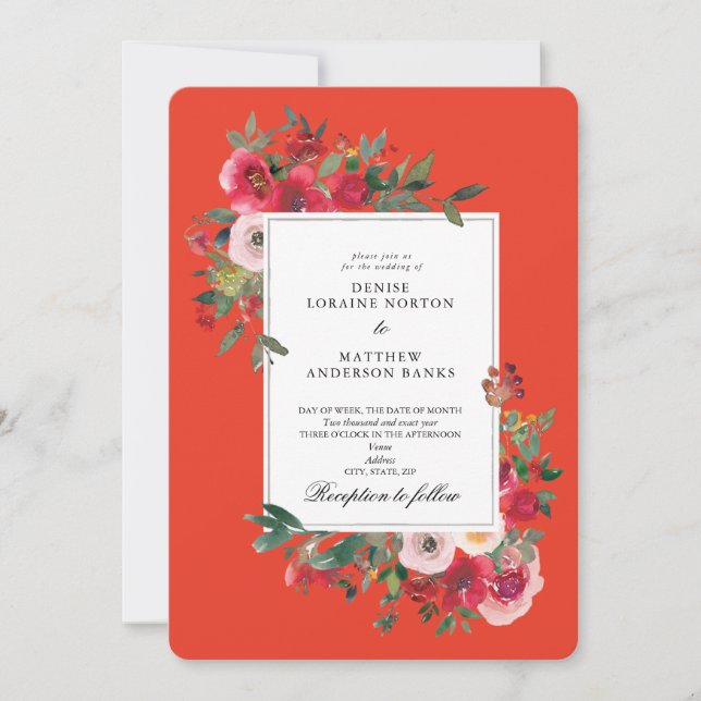 Invitation Couleur Rose sauvage et tomate cerise (Devant)